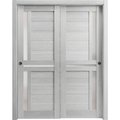 Sartodoors Sturdy Barn Door 28 x 96in, Nebraska Grey W/ Frosted Glass, 6.6FT Rail Hangers Heavy Hardware Set QUADRO4445BD-B-NEB-2896